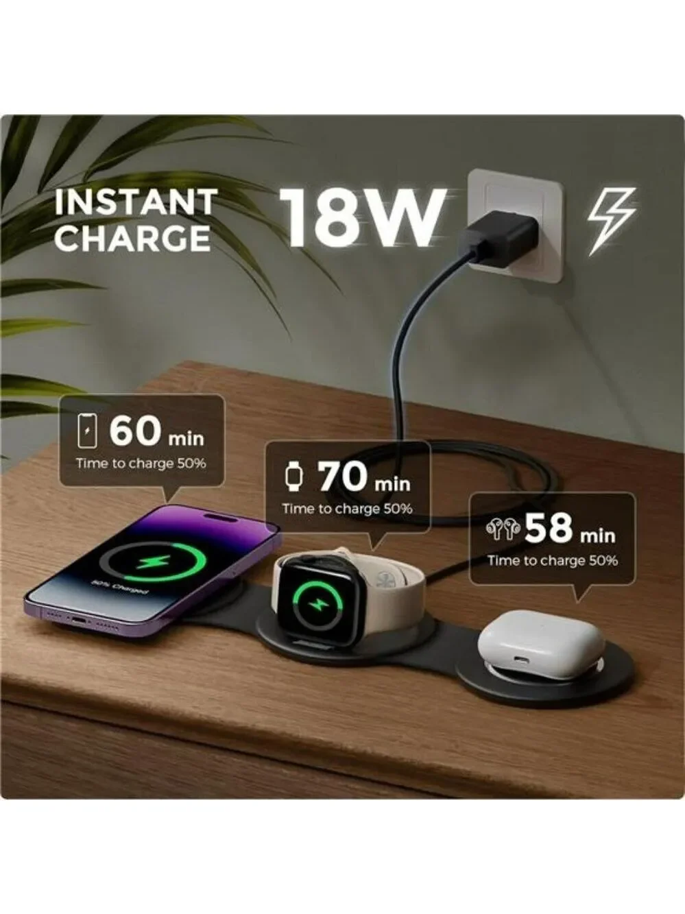 3 in 1 Wireless Charging Station for iPhone Apple Watch Airpods Travel Dock